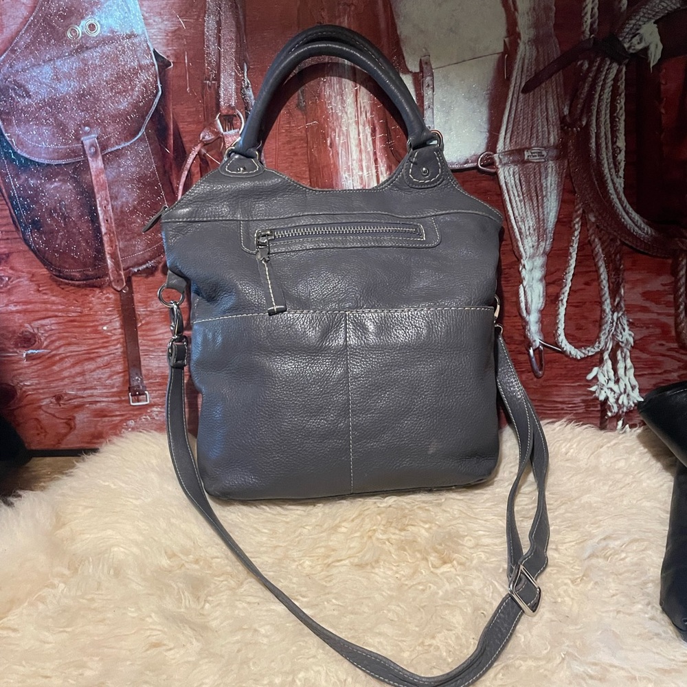 Roots Lauren XL gray folding leather bag